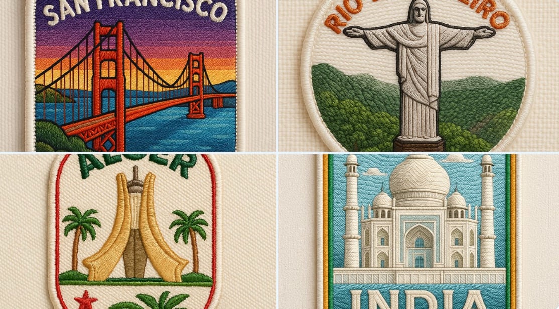 城市绣花贴纸照片