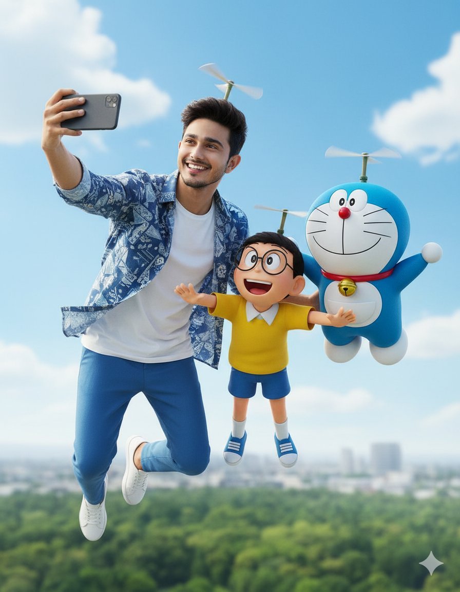 哆啦A梦飞行自拍