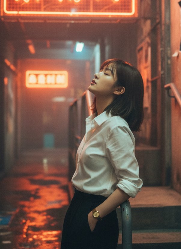 香港窄巷霓虹人像